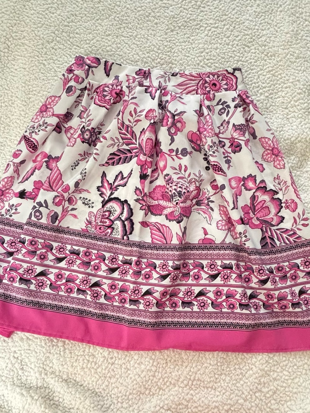 SHEIN Pink and White Floral Border Skater Skirt